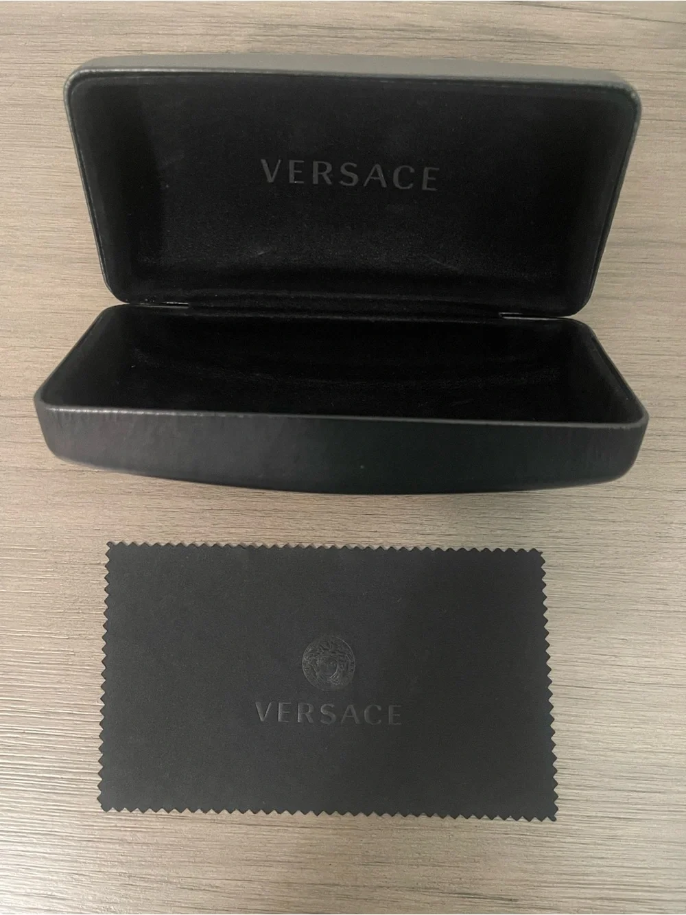 Versace Black Eyewear Case with Gold Logo Accent